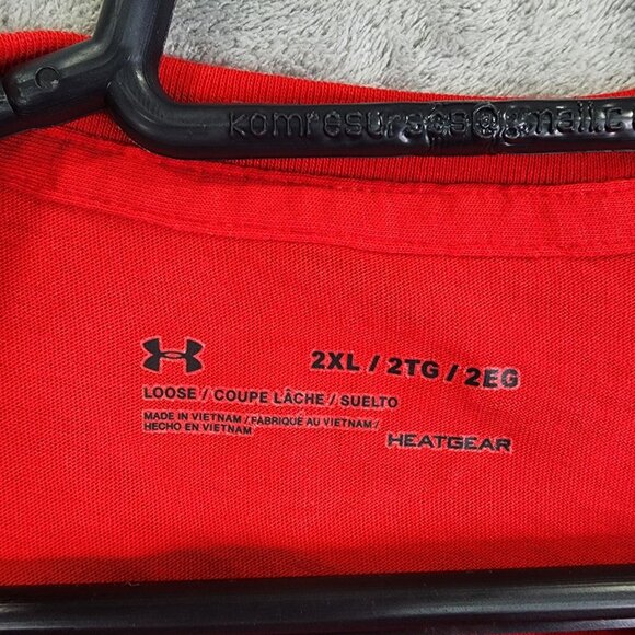 Mens Red Under Armour HeatGear Shirt Loose Fit Short Sleeve Crew Neck Size 2XL - Picture 3 of 8